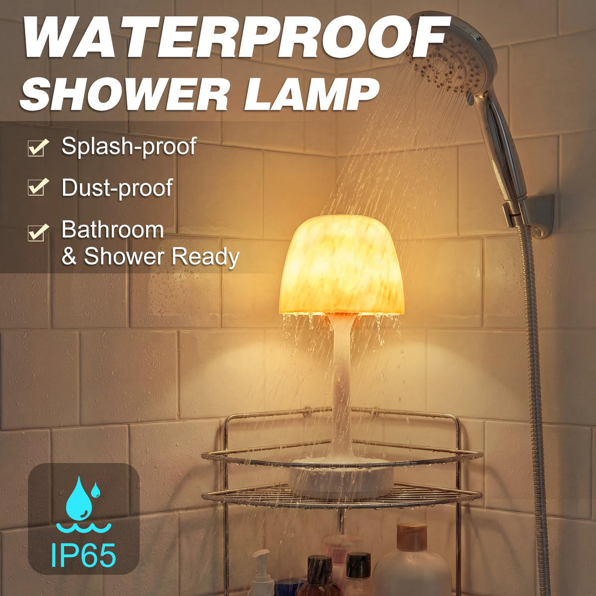 LamTrancail Shower Lamp rechargeable with 3600mAh battery for extended lighting.