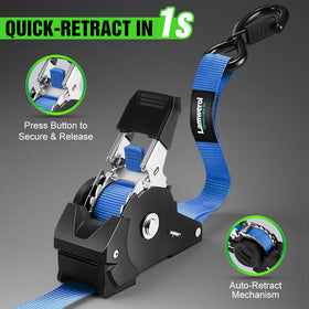 Lamwerol auto retract strap mechanism enables quick stowage after loading.