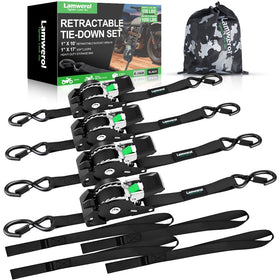 Lamwerol retractable ratchet strap 1in-10ft with auto-retract feature.
