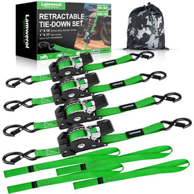 Lamwerol retractable ratchet strap auto-retracts for quick setup on motorcycle.