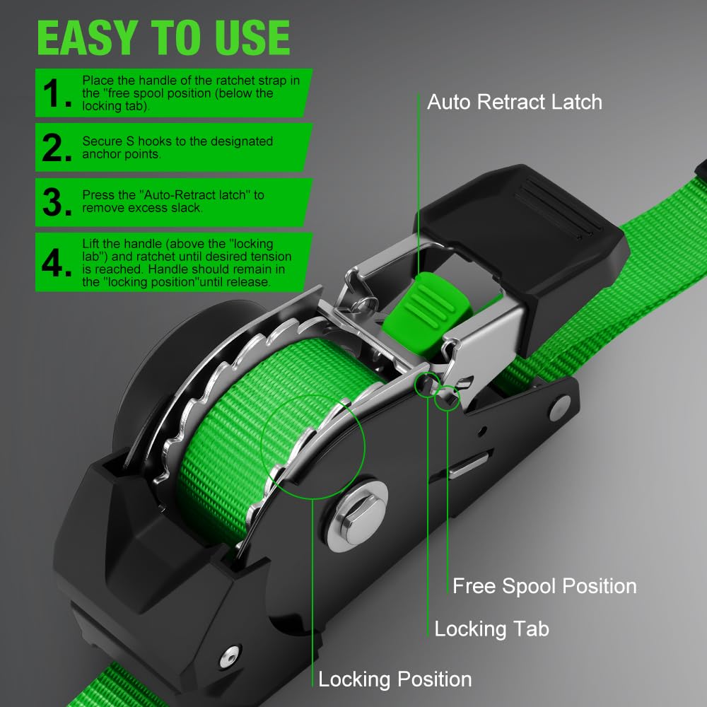 Lamwerol auto-retract feature reduces tangled webbing after loading.