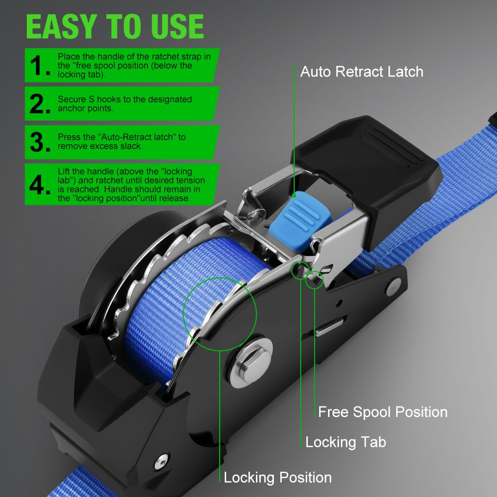 Lamwerol zinc-plated ratchet and webbing deliver durable reliability.