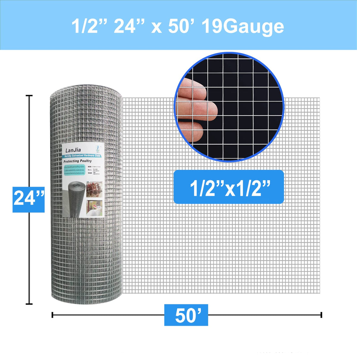 LAN JIA wire mesh roll with 1/2-inch openings suitable for garden fencing.