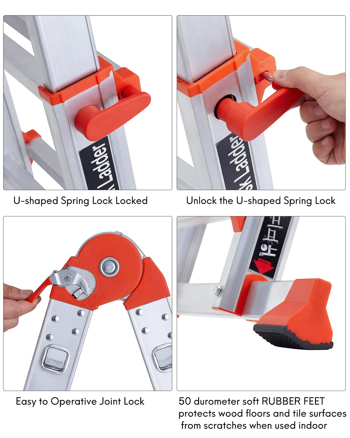 LANBITOU ladder lightweight aluminum construction eases transport and setup.