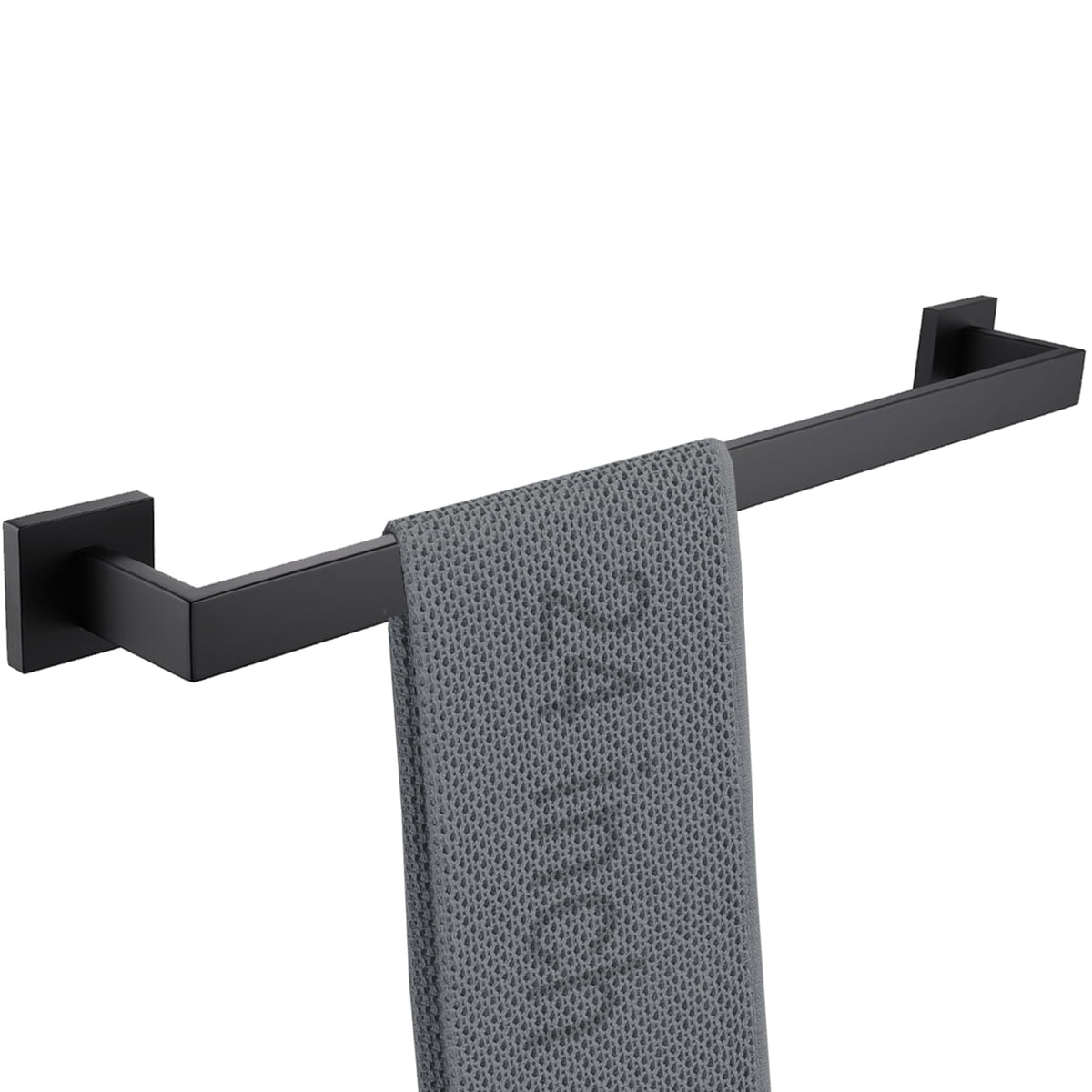 LANC 24-inch matte black towel bar on wall, durable stainless steel for humid bathrooms.