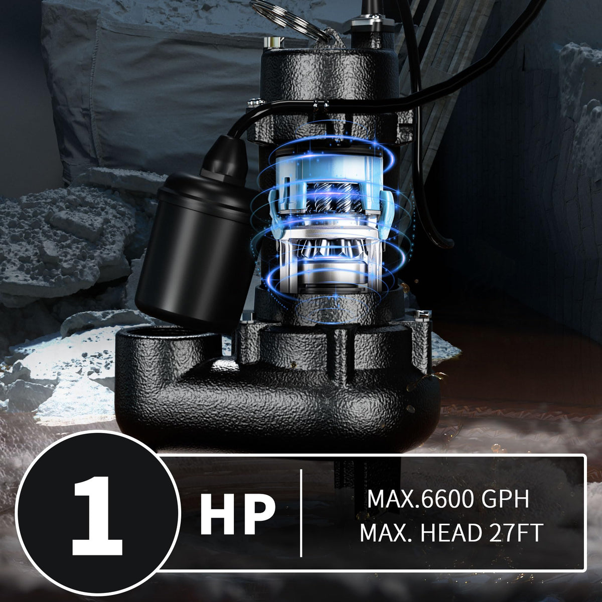 Lanchez 6600 GPH flow graphic illustrates high-capacity wastewater handling.