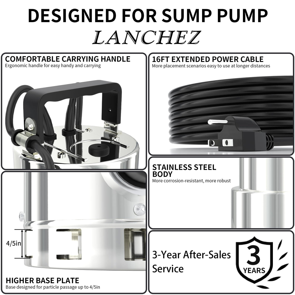 LANCHEZ float switch auto-control image shows automatic on off for water level.