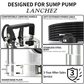 LANCHEZ float switch auto-control image shows automatic on off for water level.