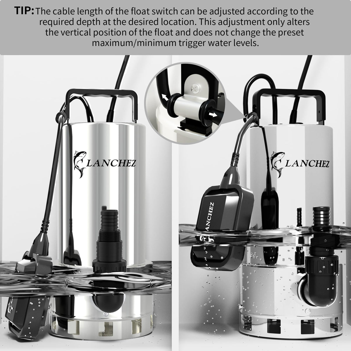 LANCHEZ in-use setup in basement or pool demonstrates versatile drainage.