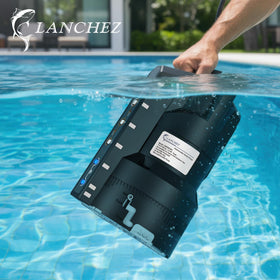 LANCHEZ pump shown in basement or pool maintenance setup.