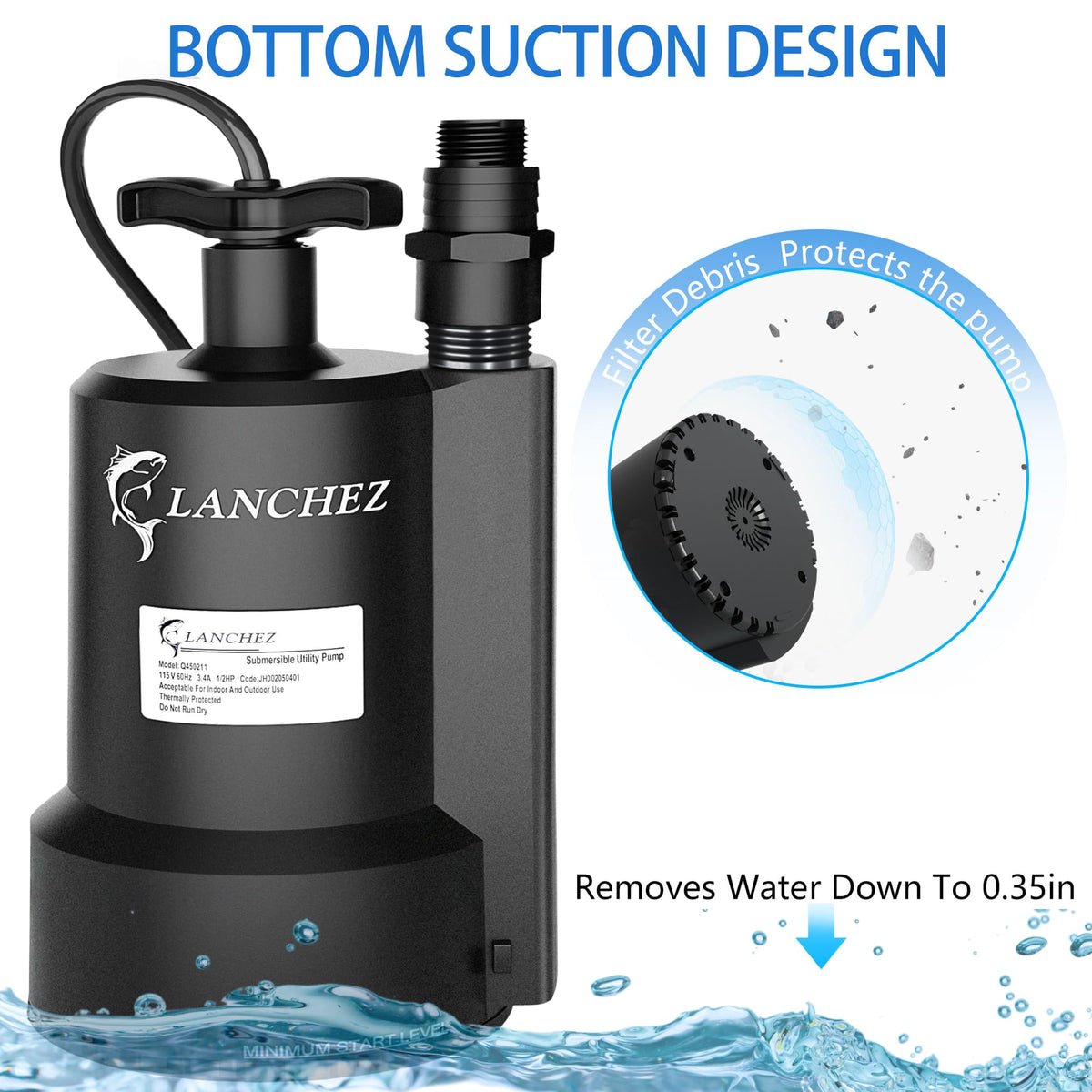 LANCHEZ automatic stop when water drops to 0.2 inches