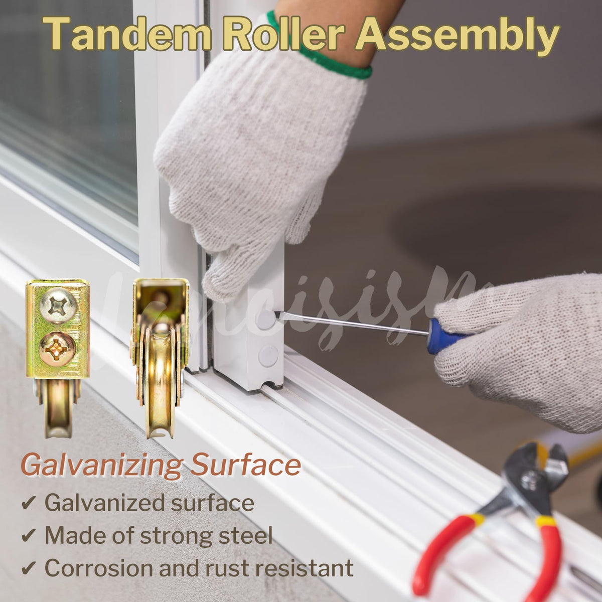 Lancisism roller suitable for sliding glass doors and screens.