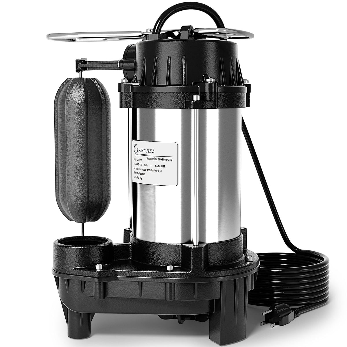 LANCHEZ sump pump with cast iron and stainless steel housing for durable basement drainage.