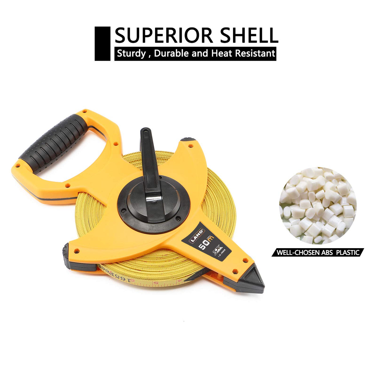 LAND 165ft tape ABS shell offers impact resistance on site