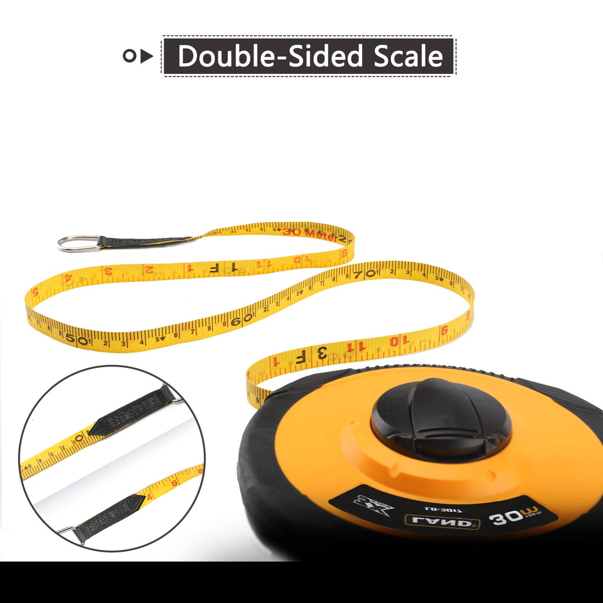 LAND tape measure featuring double-throat rollers keeps the blade aligned during use.