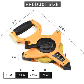 LAND half-inch wide tape with double scale for quick feet and meters readings.