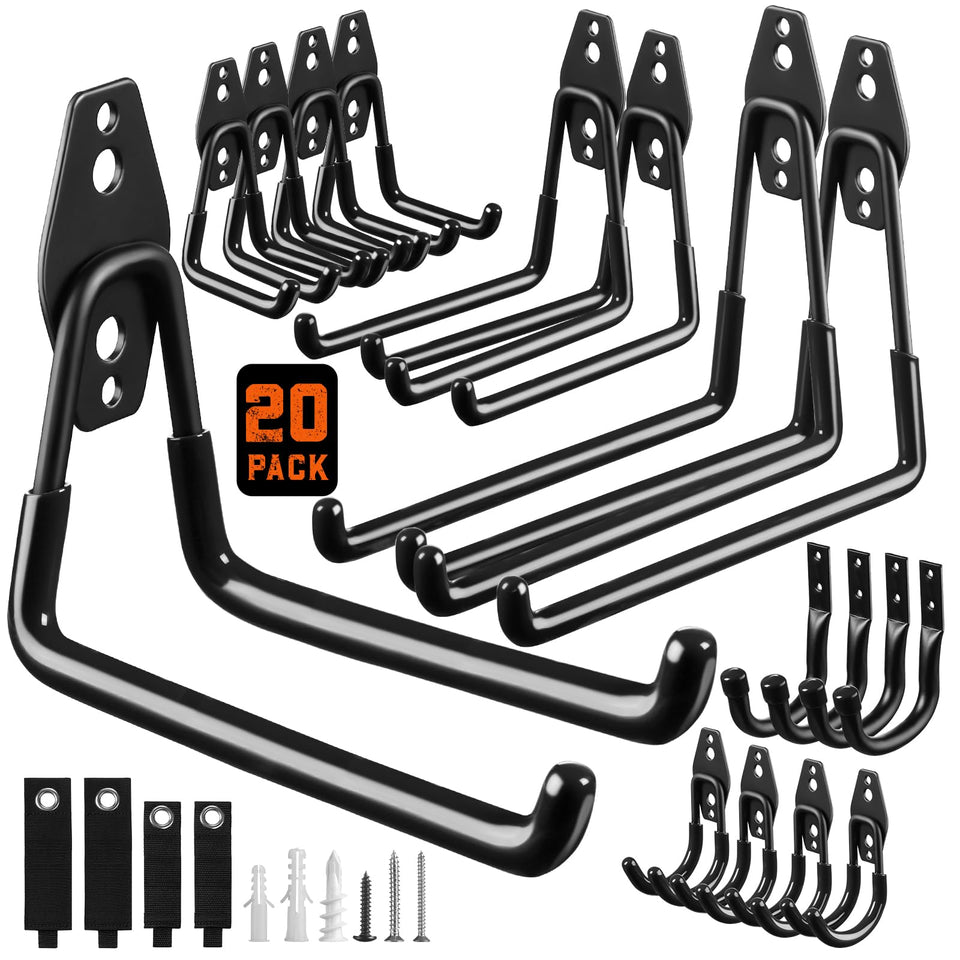 LANDNEOO Garage Hooks 20-pack offers sturdy steel storage for tools and equipment.
