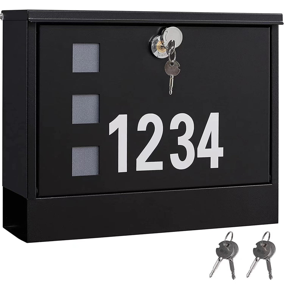 LAND·VOI locking mailbox wall-mounted front view showcases spacious interior for letters.