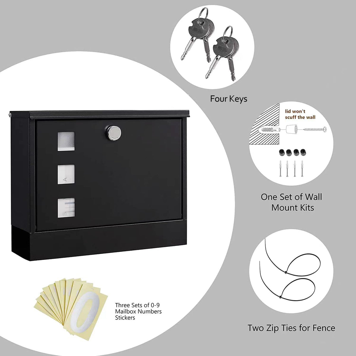 LAND·VOI mailbox wall-mounted side view highlights durable steel construction.