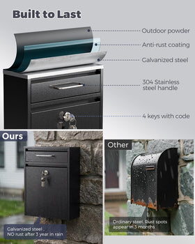 LAND·VOI wall-mount mailbox with weatherproof design for homes.