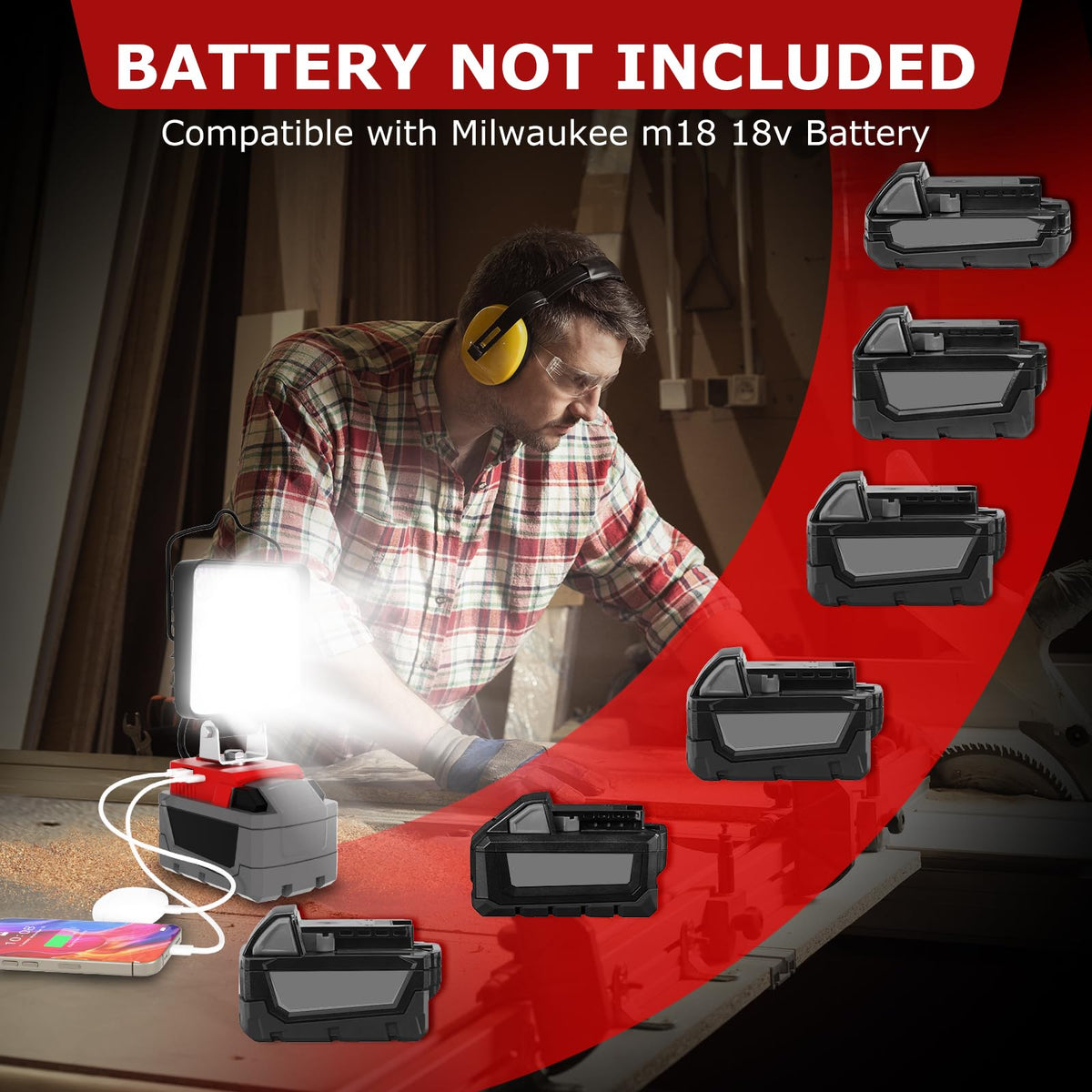 LANKA M18 work light pivot head at 180 degrees for versatile beam direction