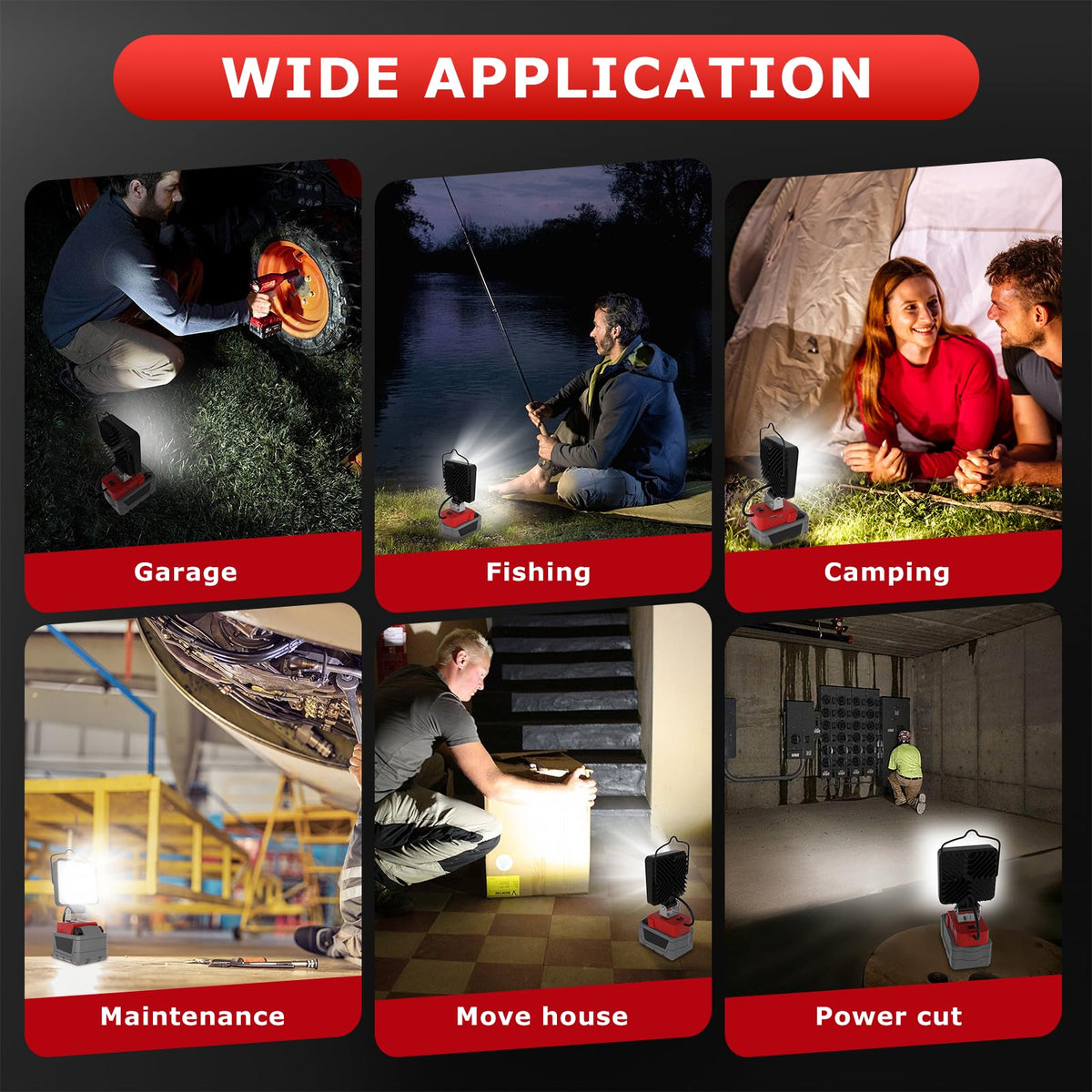 LANKA portable cordless flood light ideal for workshop, garage, and camping.