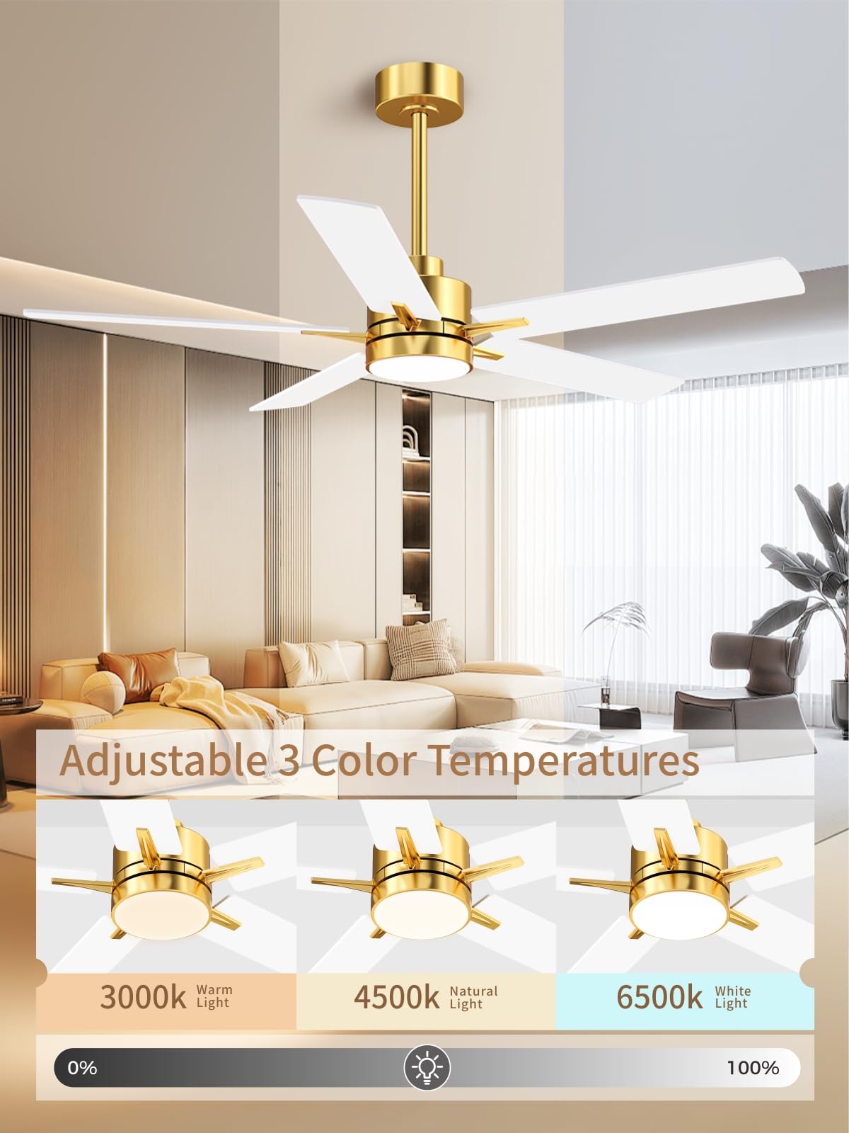 LANMEL low-profile gold ceiling fan fits modern ceilings