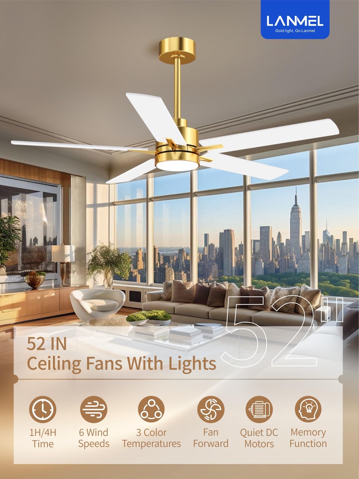 LANMEL quiet DC motor ceiling fan for peaceful spaces