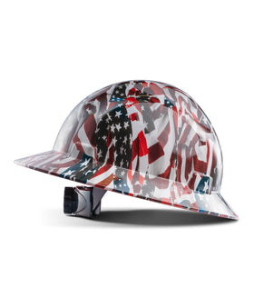 LANON Full Brim Hard Hat with American flag, front view for high visibility.