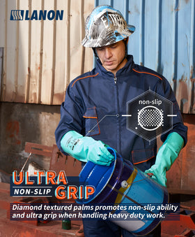 LANON nitrile gloves offer strong chemical resistance to acids and alkalis.