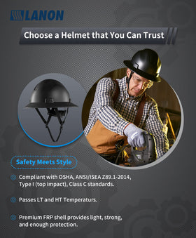 LANON Protection FRP safety helmet material highlighting flame retardant FRP composition.