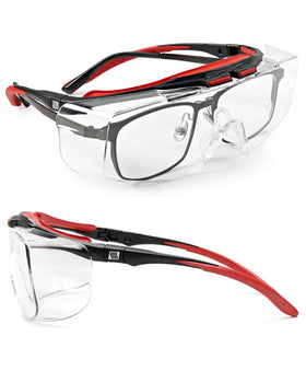 LANON Protection safety glasses worn over eyeglasses for clear vision and protection.