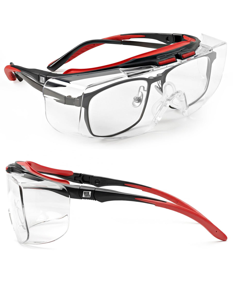 LANON Protection safety glasses worn over eyeglasses for clear vision and protection.