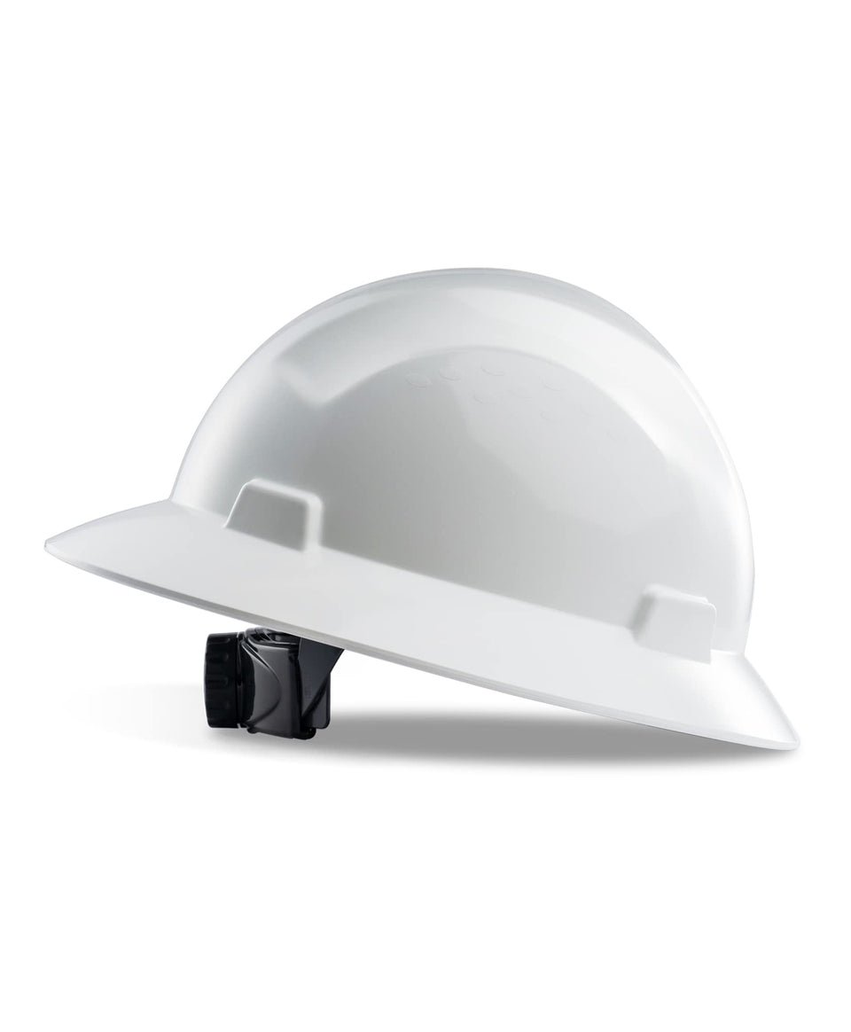 LANON Protection white full brim hard hat front view, lightweight safety for construction sites.
