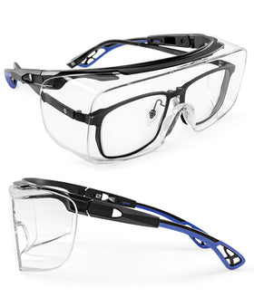 LANON safety glasses over eyeglasses provide clear vision and eye protection.
