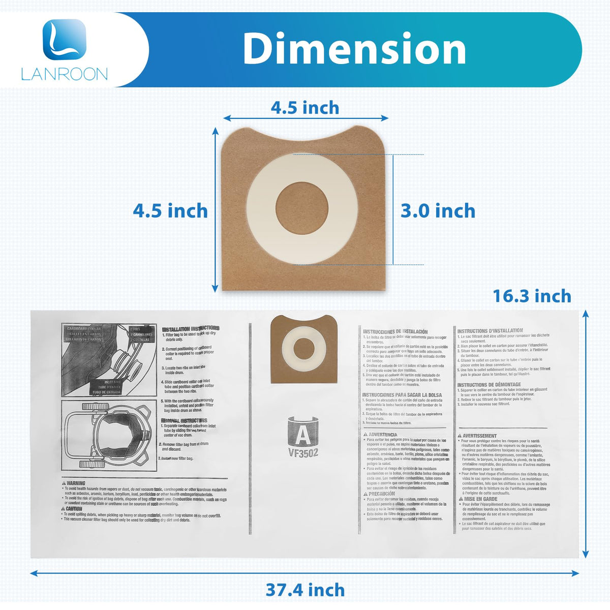 LANROON VF3502 nozzle-end collar improves particle containment.