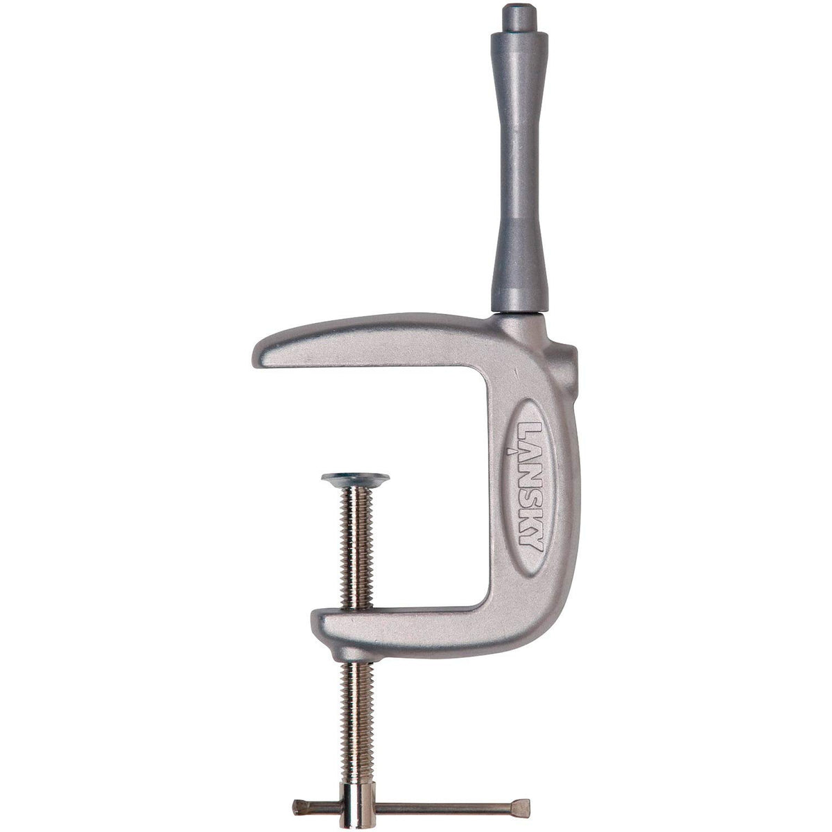 Lansky Super C Clamp showing two-piece mount enabling vertical attachment.