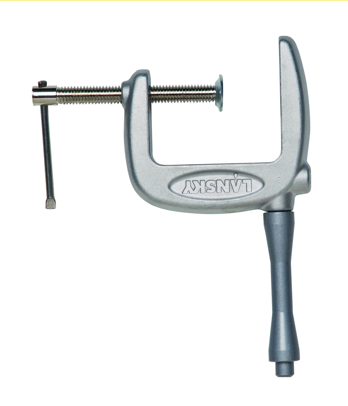 Lansky Super C Clamp on a workbench demonstrates stable mounting setup.