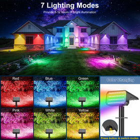 LANSOW color-changing RGB solar spotlight creates dynamic outdoor ambiance.