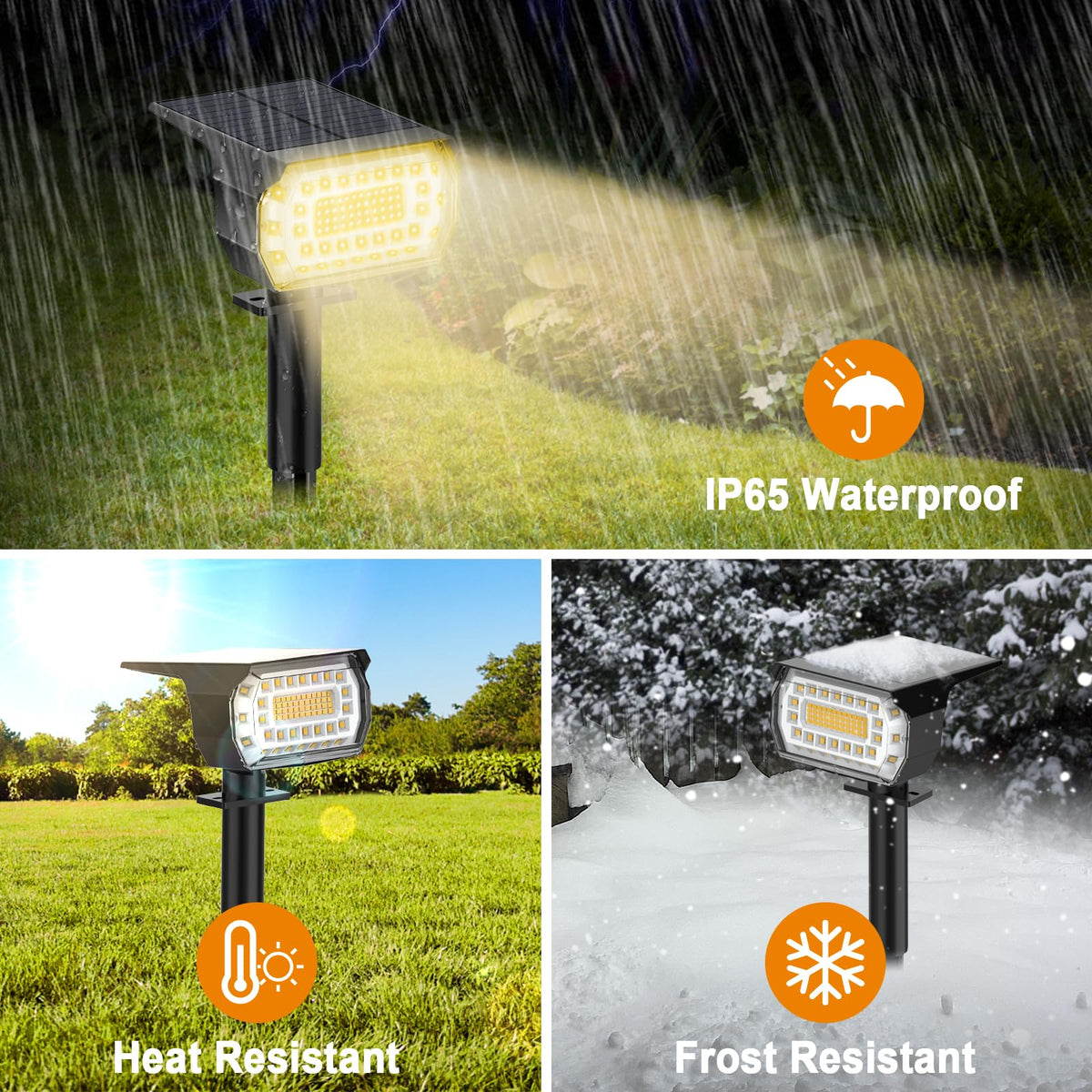 LANSOW IP65 durable solar spot lights withstand rain and snow across seasons