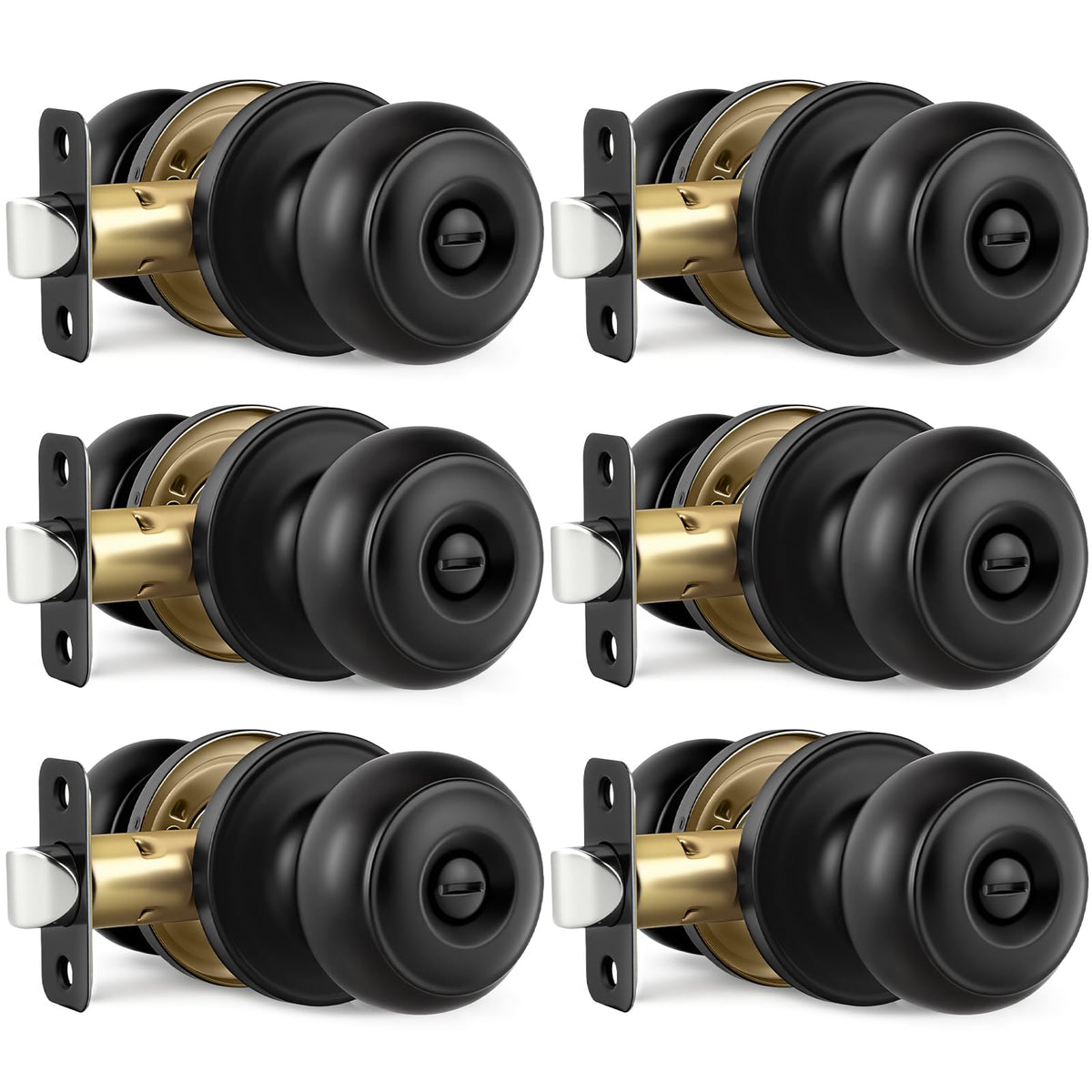 LANSTE black door knobs six-pack front view for modern bedroom privacy