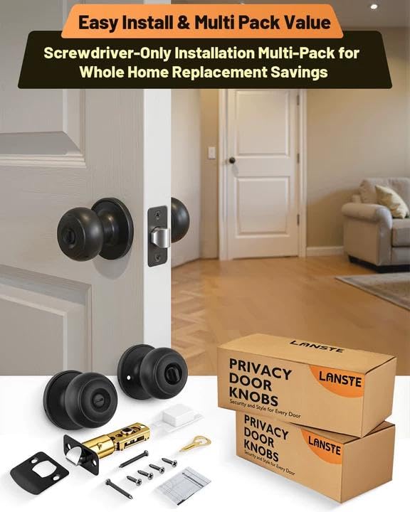 LANSTE black door knobs installation hardware—friendly DIY with included screws