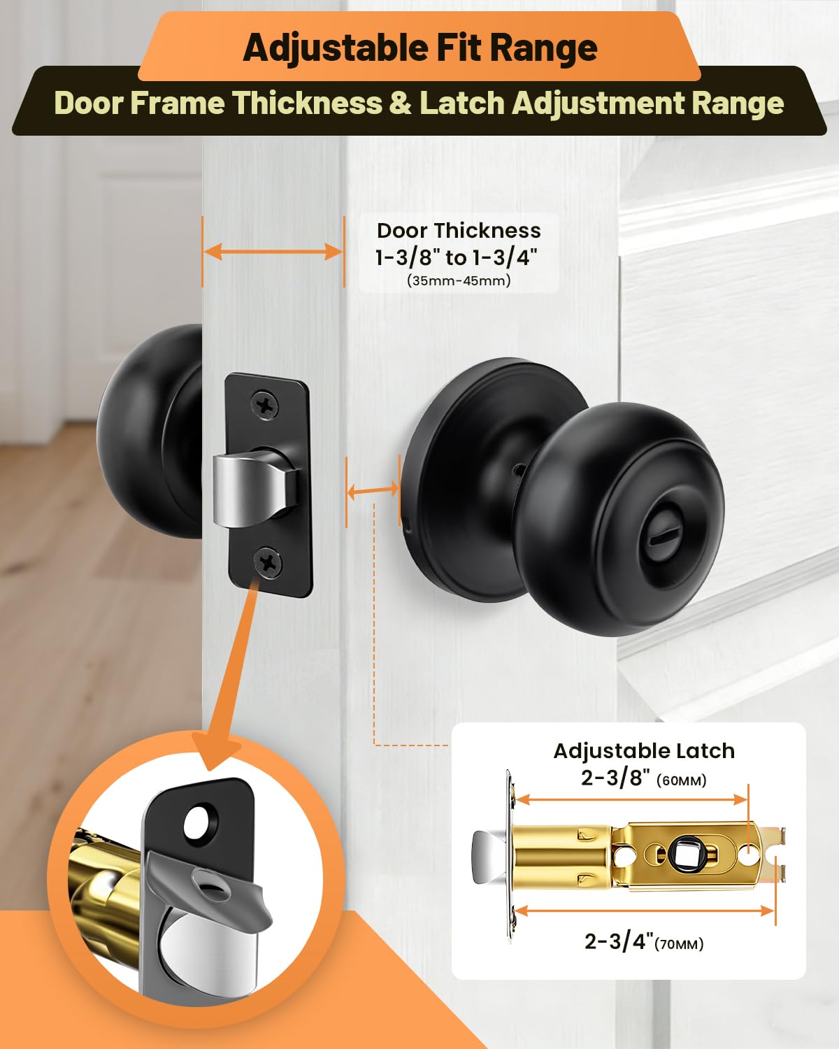 LANSTE modern black door knob suited for bedrooms and bathrooms