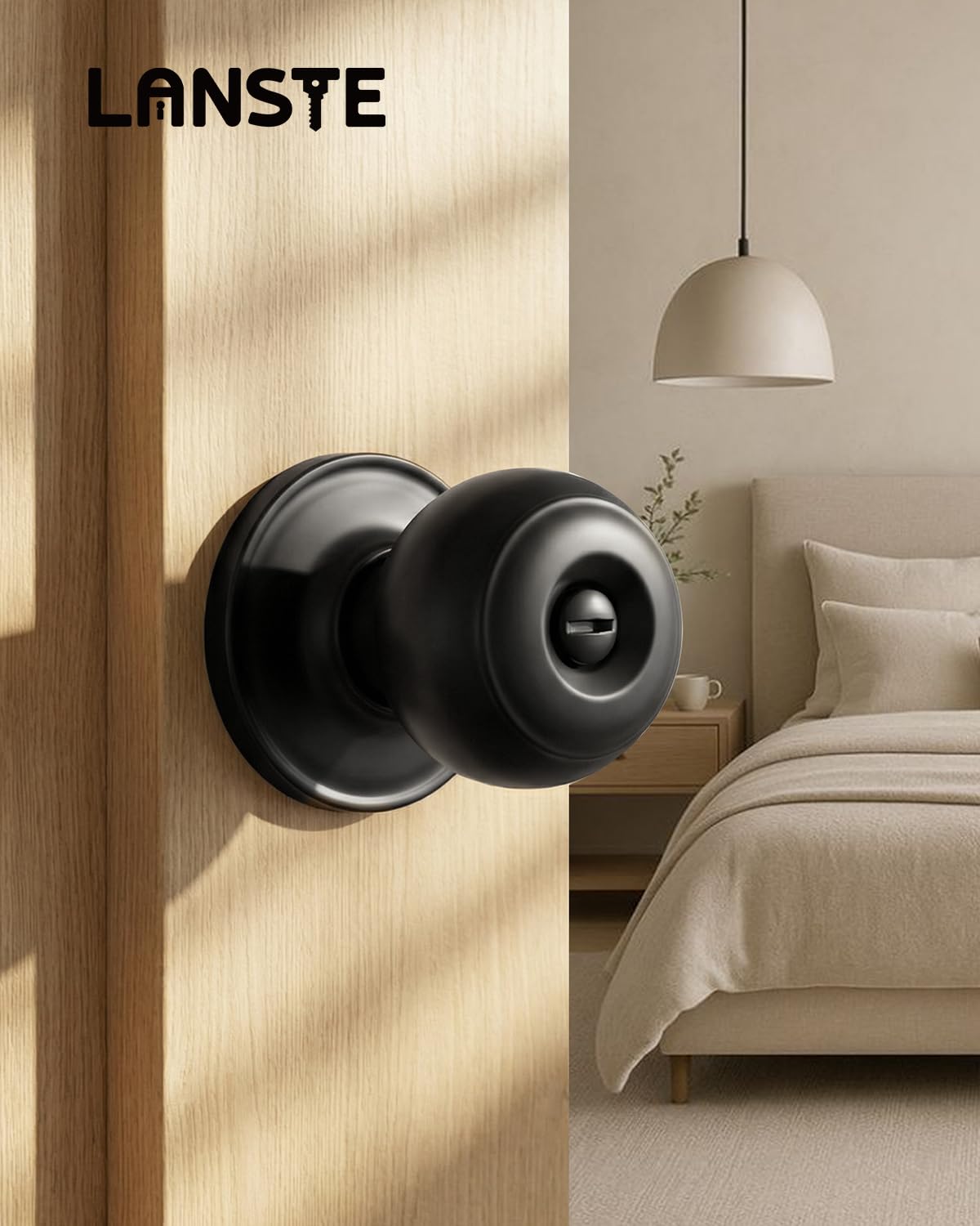 LANSTE privacy thumb-turn on interior door knob shows inside locking mechanism.