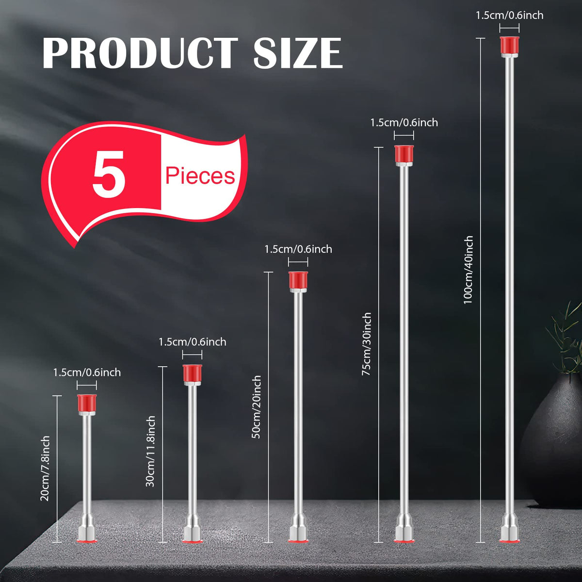 Lanties 100 cm extension pole demonstrating ceiling spray capability and stability.