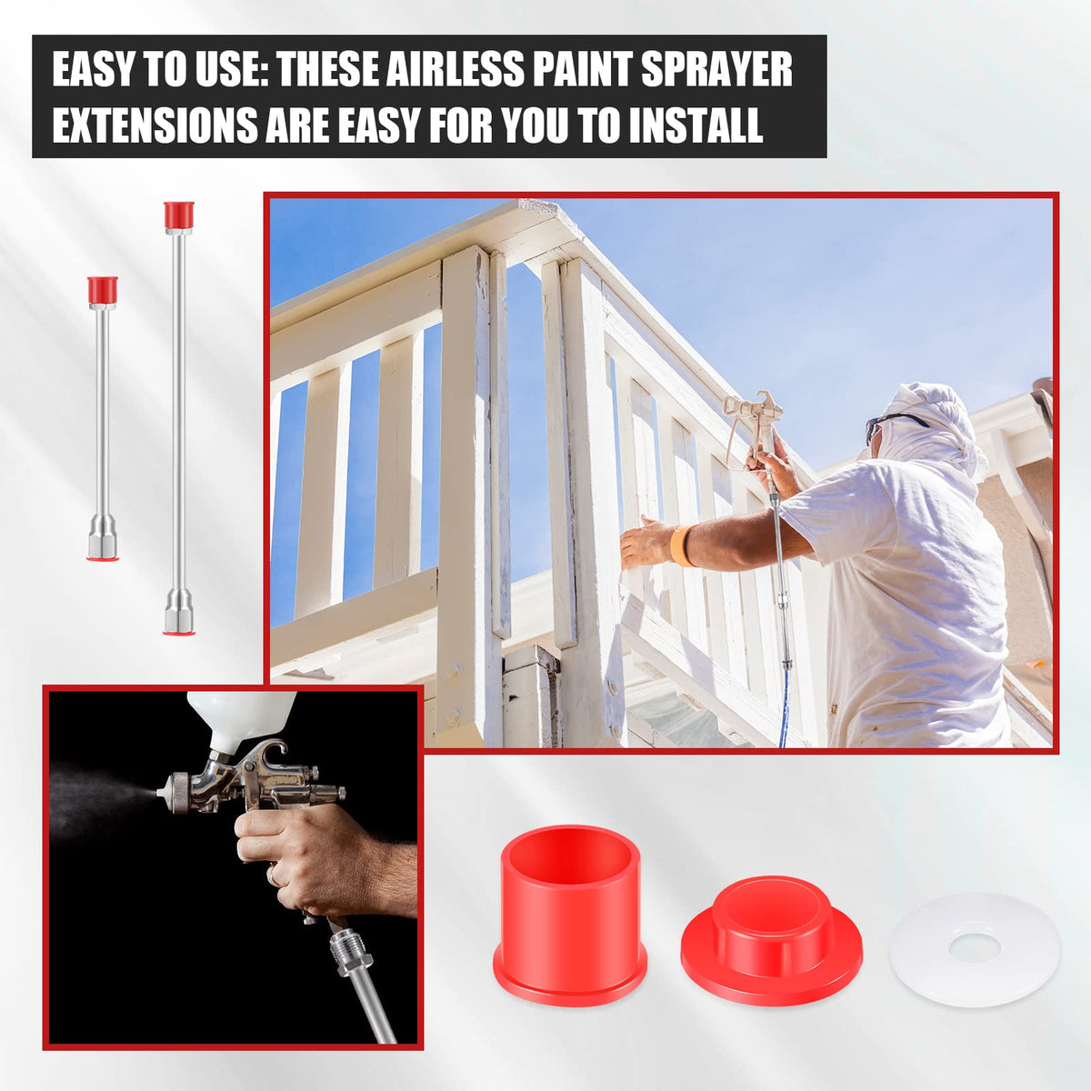 Lanties extension rods with 7-8-inch thread fit most airless sprayers.