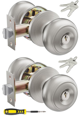 Lanwandeng 2-pack keyed entry knob for front exterior in satin nickel, secure and stylish