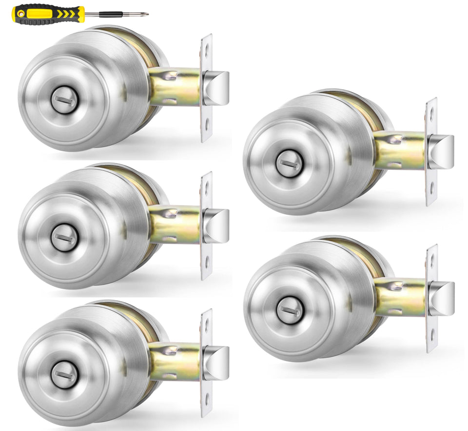 Lanwandeng 5 Pack interior knobs with brushed nickel finish for durable bedroom and bathroom privacy.