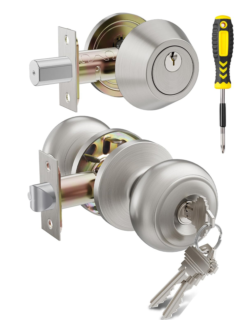 Lanwandeng all-keyed-alike entry door knobs enable convenient one-key access.