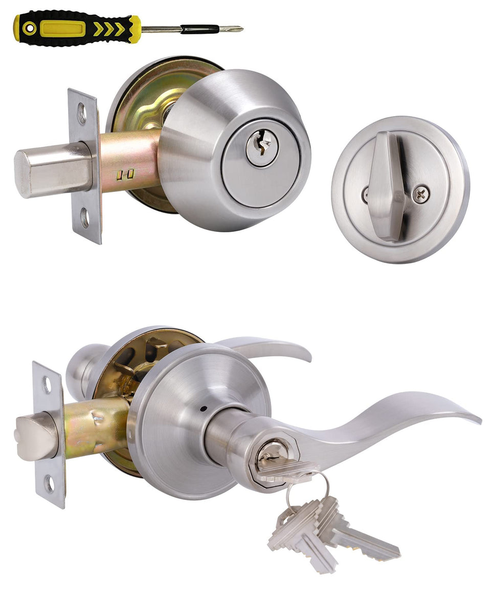 Lanwandeng front-door lever lockset for secure keyed exterior entry.